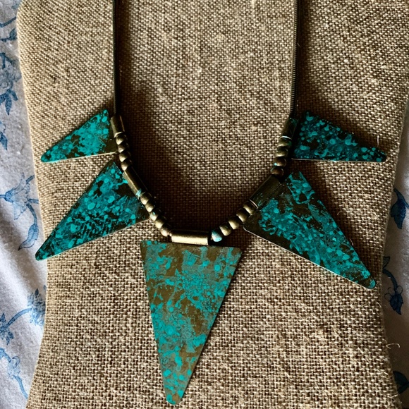 Handmade Brass Patina Triangle/Pyramid Necklace - Picture 6 of 7